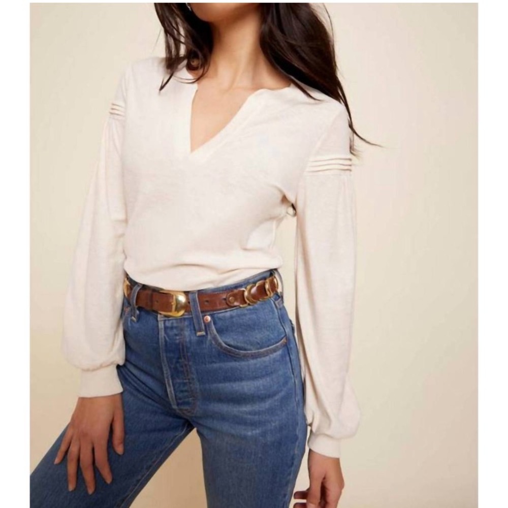 Nation LTD Rooney Pintucked Yoke Tee in Parchment